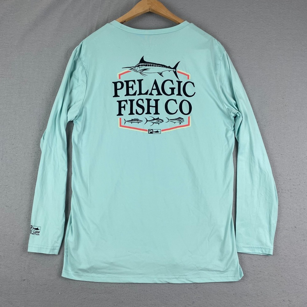 Pelagic Mens Sun Shirt Large Performance Fishing UPF 50+ NEW seafoam